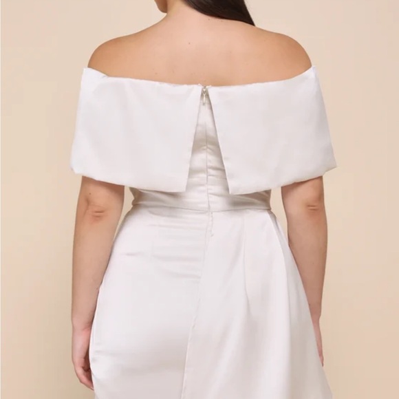 Lulus NWT Always Celebrating Ivory Satin Off-the-Shoulder Mini Dress Large - Picture 8 of 10